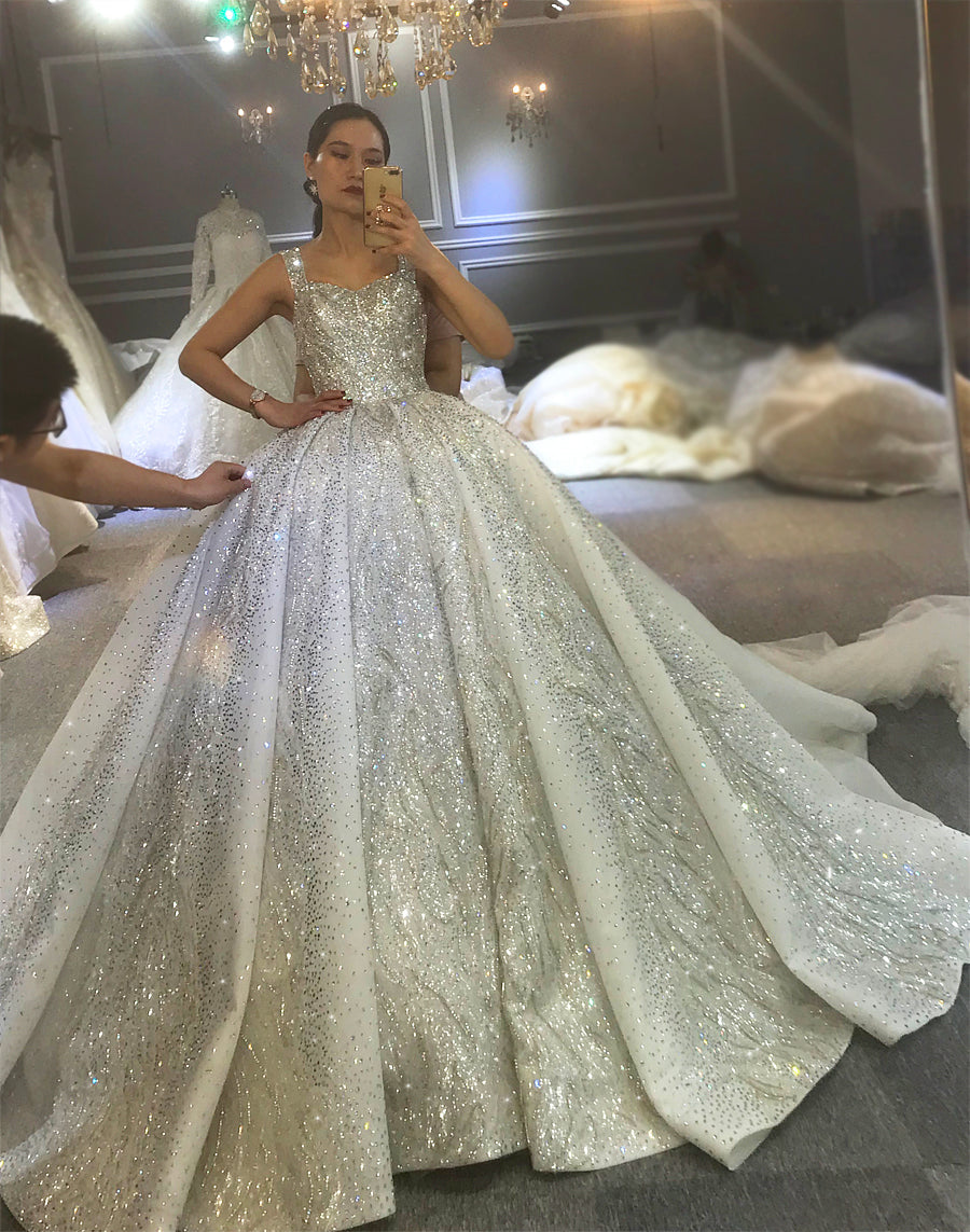 Luxury High Quality Lace long sleeves Bridal Wedding Ball Gown Dress