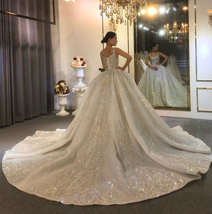 Luxury High Quality Lace long sleeves Bridal Wedding Ball Gown Dress