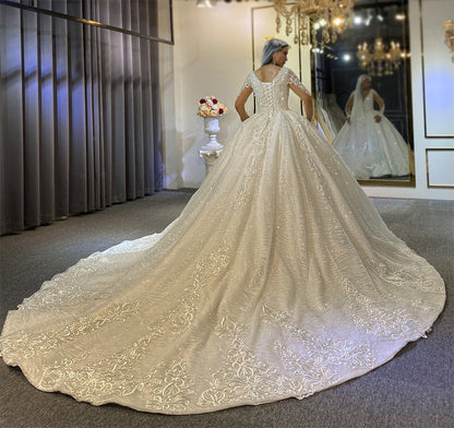 Luxury High Quality Lace long sleeves Bridal Wedding Ball Gown Dress