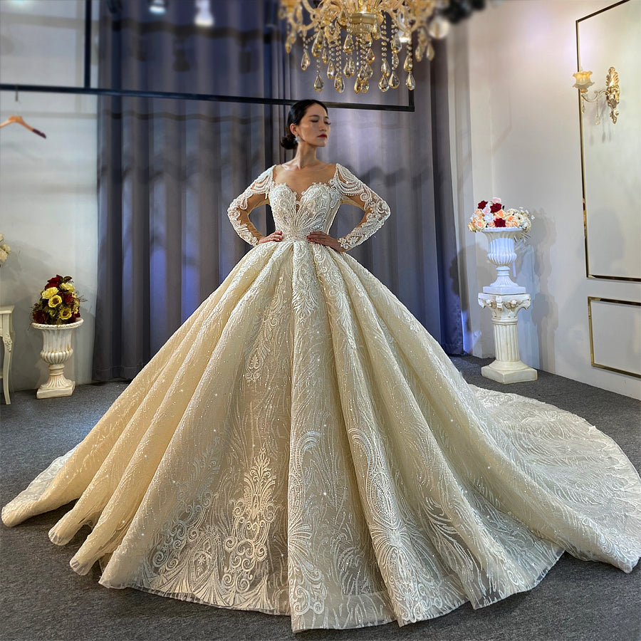 High Quality Lace long sleeves Bridal Wedding Ball Gown Dress