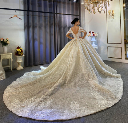 High Quality Lace long sleeves Bridal Wedding Ball Gown Dress