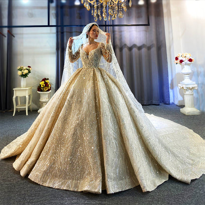 High Quality Lace long sleeves Bridal Wedding Ball Gown Dress