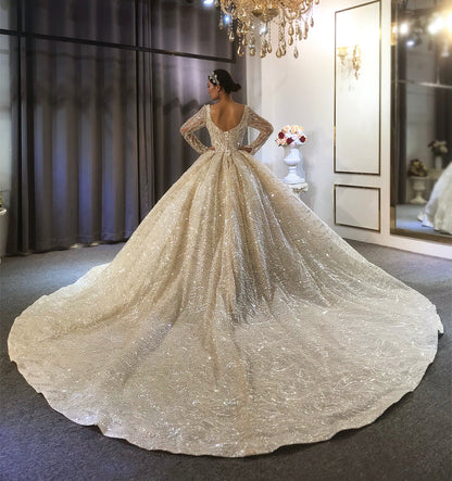 High Quality Lace long sleeves Bridal Wedding Ball Gown Dress