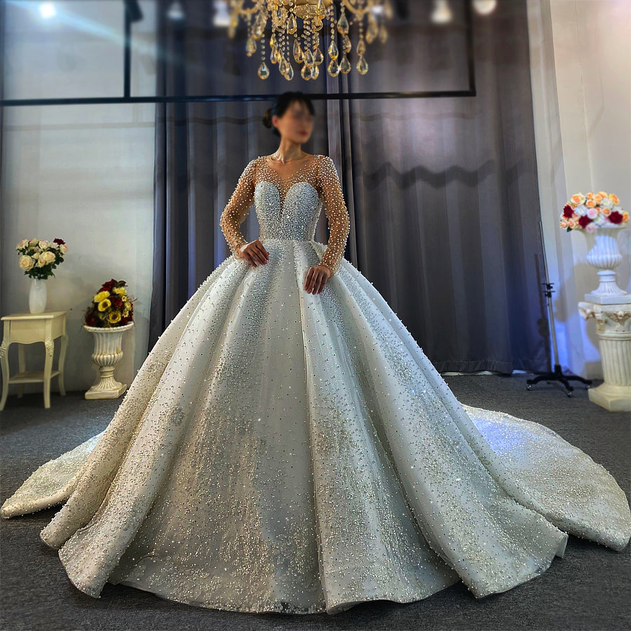 Luxury Lace long sleeves Bridal Wedding Ball Gown Dress