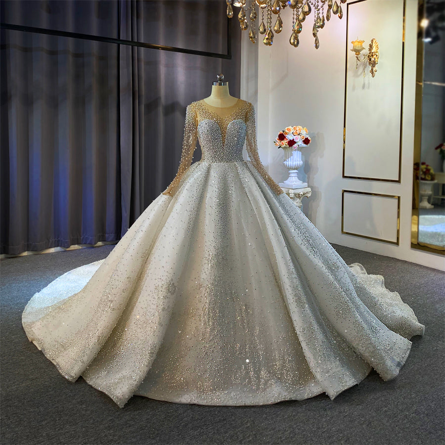 Luxury Lace long sleeves Bridal Wedding Ball Gown Dress