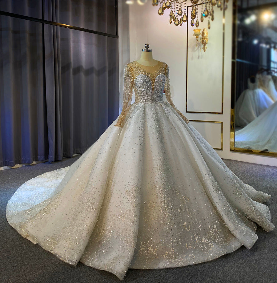 Luxury Lace long sleeves Bridal Wedding Ball Gown Dress