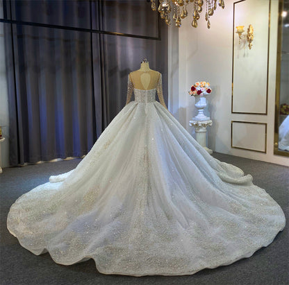 Luxury Lace long sleeves Bridal Wedding Ball Gown Dress