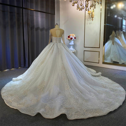 Luxury Lace long sleeves Bridal Wedding Ball Gown Dress