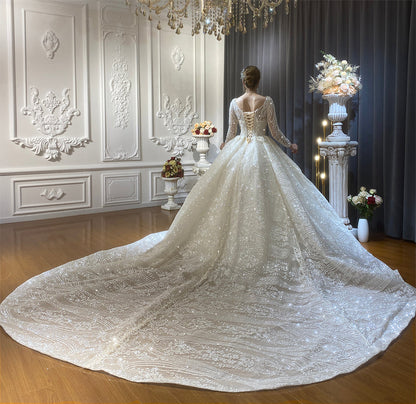 Luxury Bridal  high quality Gowns Long Tail lace Dream Wedding Dress