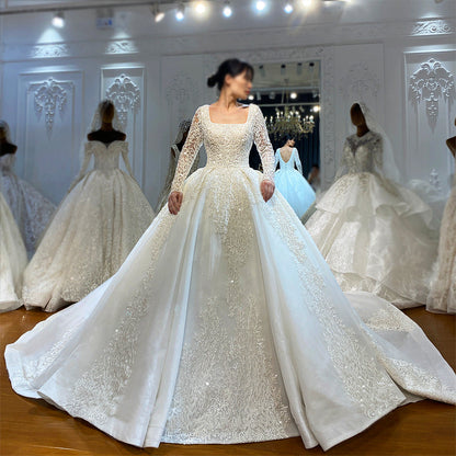 Embroider Illusion Organza And Tulle Long Ball Gown Wedding dress