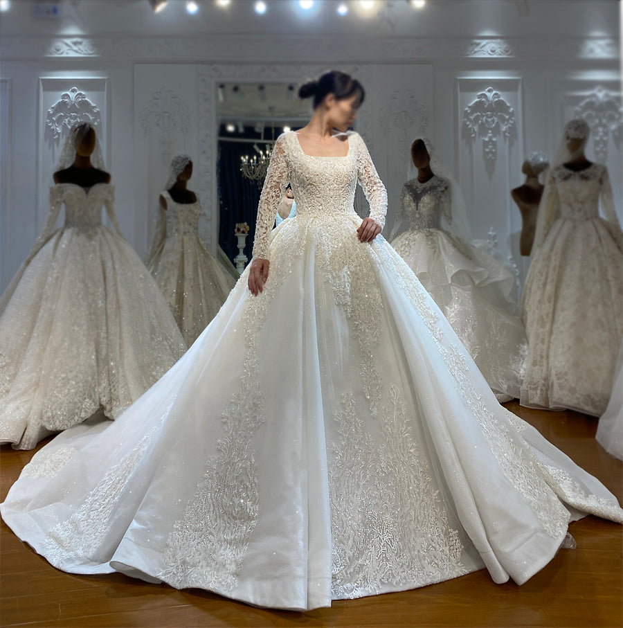 Embroider Illusion Organza And Tulle Long Ball Gown Wedding dress