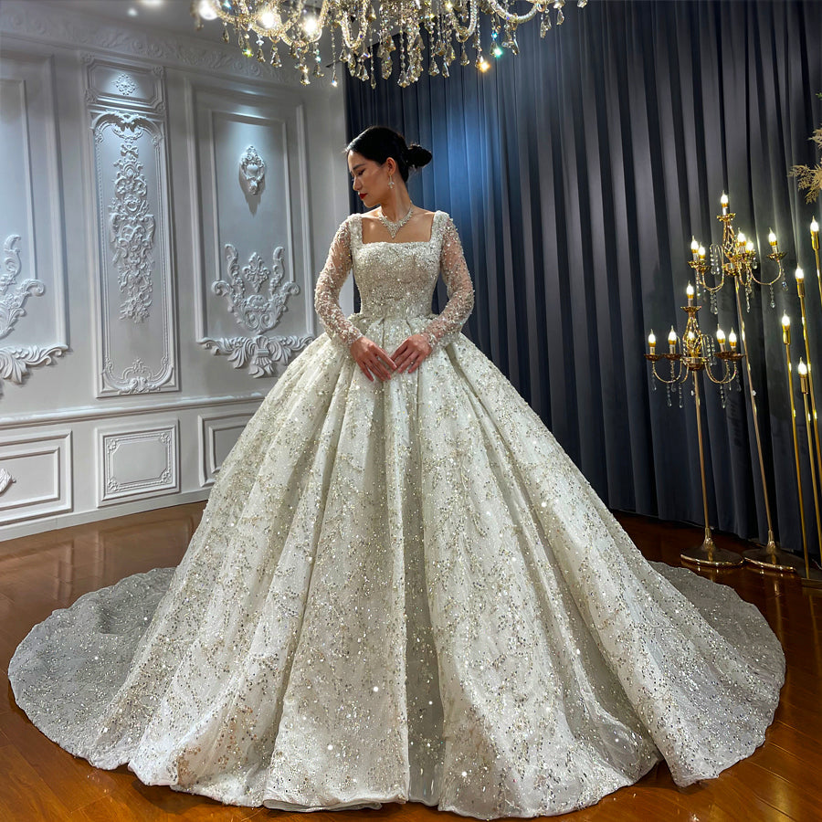 High Quality Lace long sleeves Bridal Wedding Ball Gown Dress