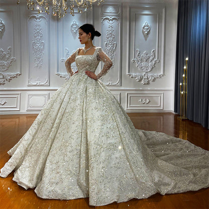 High Quality Lace long sleeves Bridal Wedding Ball Gown Dress