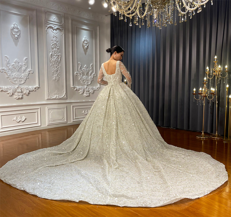 High Quality Lace long sleeves Bridal Wedding Ball Gown Dress