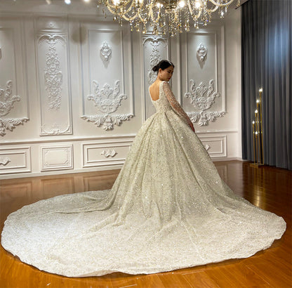 High Quality Lace long sleeves Bridal Wedding Ball Gown Dress