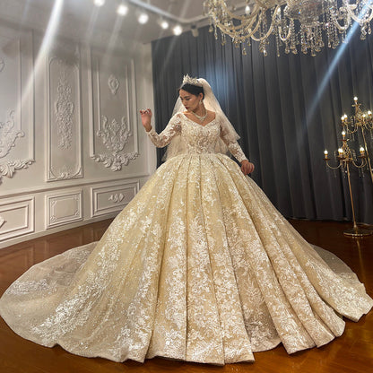 Luxury High Quality Lace long sleeves Bridal Wedding Ball Gown Dress