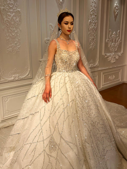 Luxury High Quality Lace long sleeves Bridal Wedding Ball Gown Dress