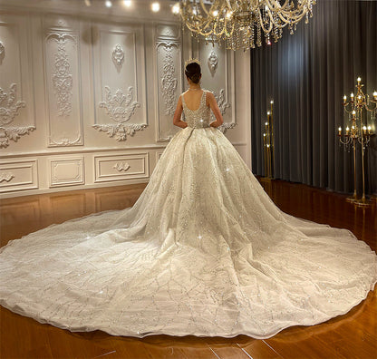 Luxury High Quality Lace long sleeves Bridal Wedding Ball Gown Dress