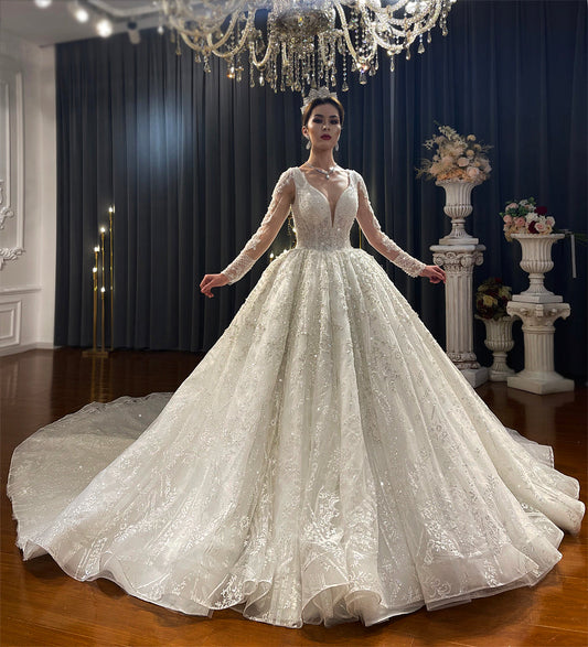 Luxurious Bridal  high quality Gowns Long Tail lace Dream Wedding Dress