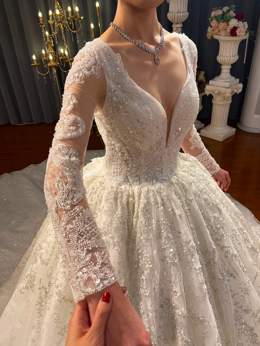 Luxurious Bridal  high quality Gowns Long Tail lace Dream Wedding Dress