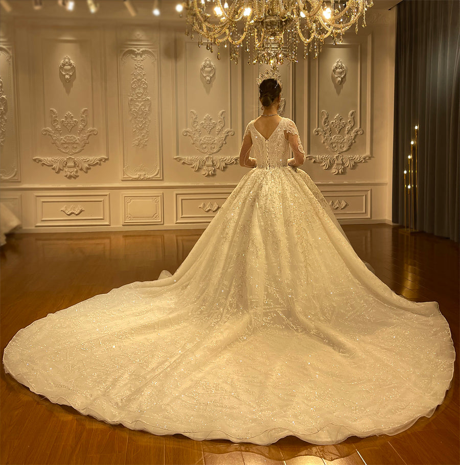 Luxurious Bridal  high quality Gowns Long Tail lace Dream Wedding Dress