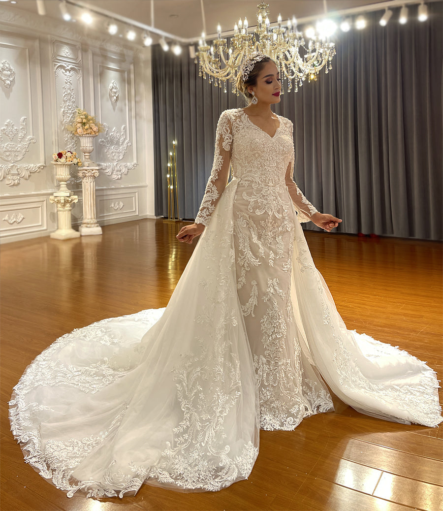 Bridal Mermaid Long Sleeve Lace High Quality Wedding Dress For Women