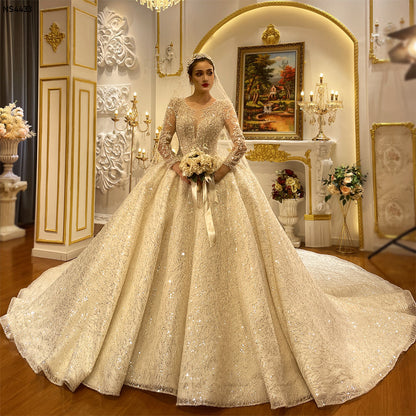 Luxury Bridal high quality Long Tail long sleeve lace Dream Wedding Dress