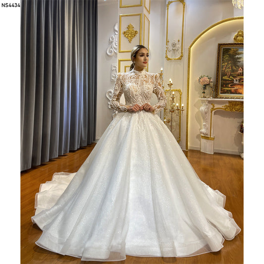 High Quality Lace long sleeves Bridal Wedding Ball Gown Dress