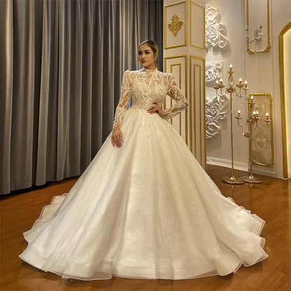 High Quality Lace long sleeves Bridal Wedding Ball Gown Dress