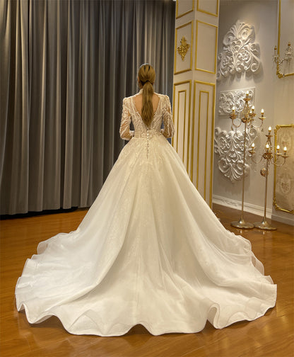 High Quality Lace long sleeves Bridal Wedding Ball Gown Dress