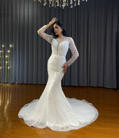 Bridal Mermaid Long Sleeve Lace High Quality Wedding Dress For Women