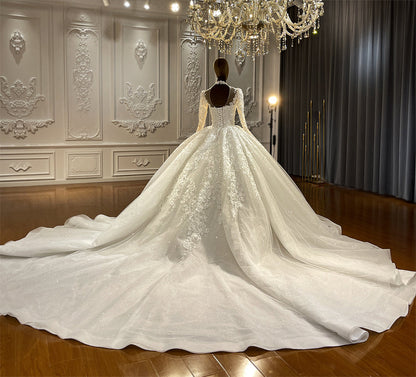 Illusion Beautiful Luxury Ball Gown High Neck Bridal Wedding Dresses