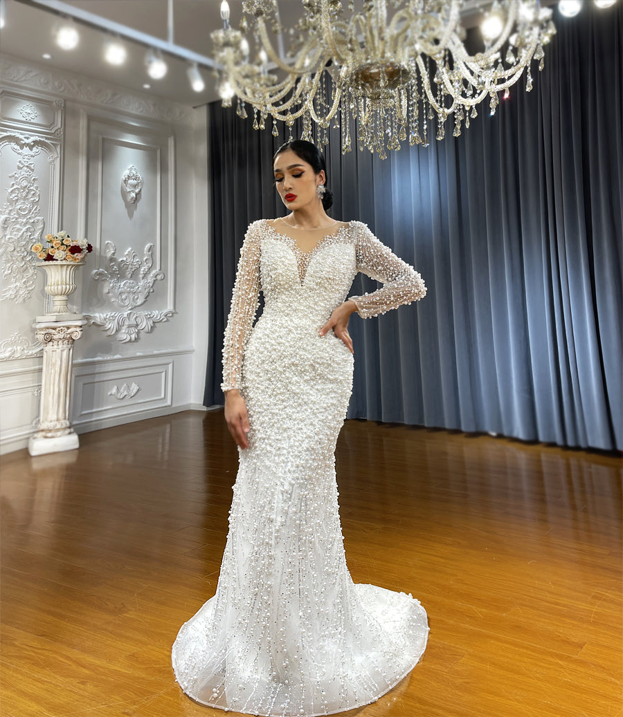 Bridal Mermaid Long Sleeve Lace High Quality Wedding Dress For Women