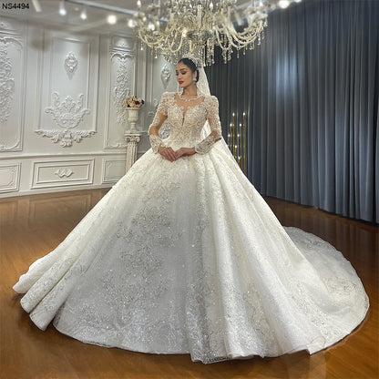 Luxury Bridal high quality Long Tail long sleeve lace Dream Wedding Dress