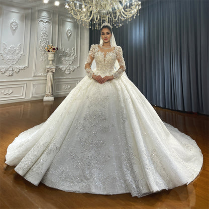 Luxury Bridal high quality Long Tail long sleeve lace Dream Wedding Dress