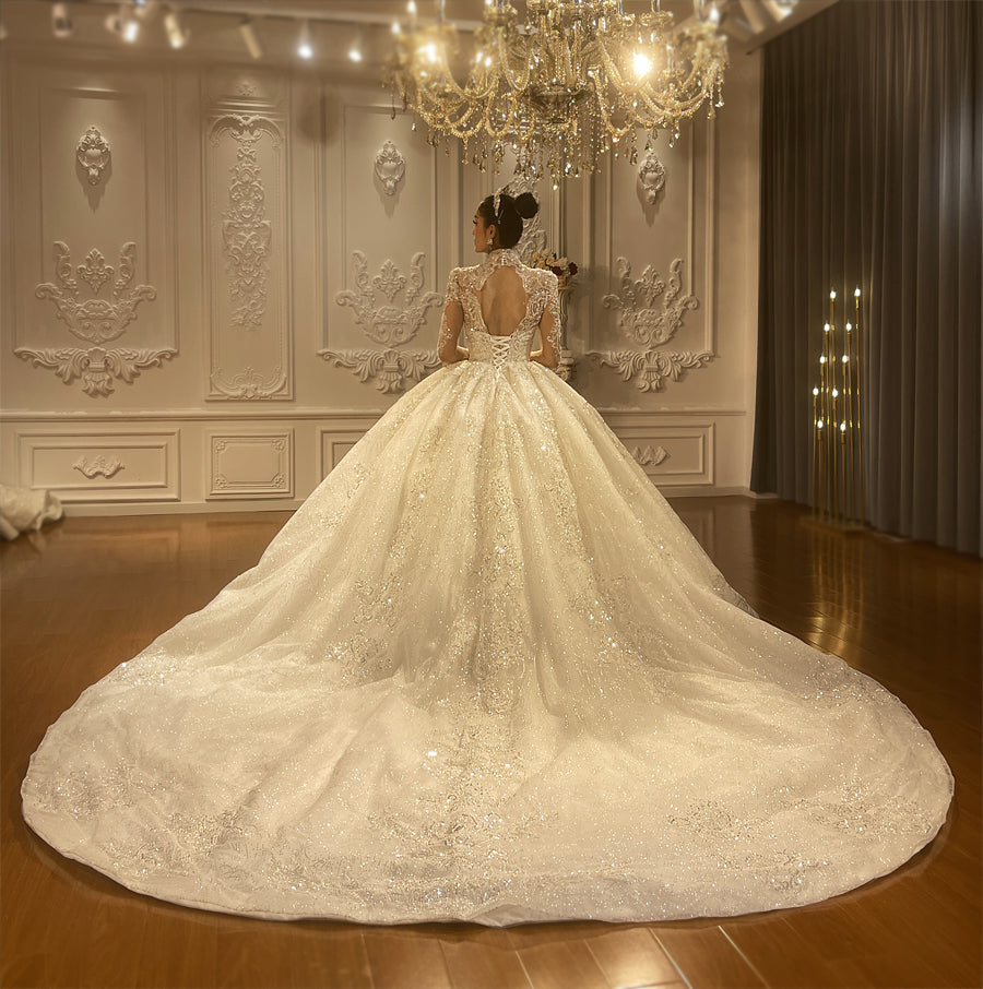 Luxury Bridal high quality Long Tail long sleeve lace Dream Wedding Dress