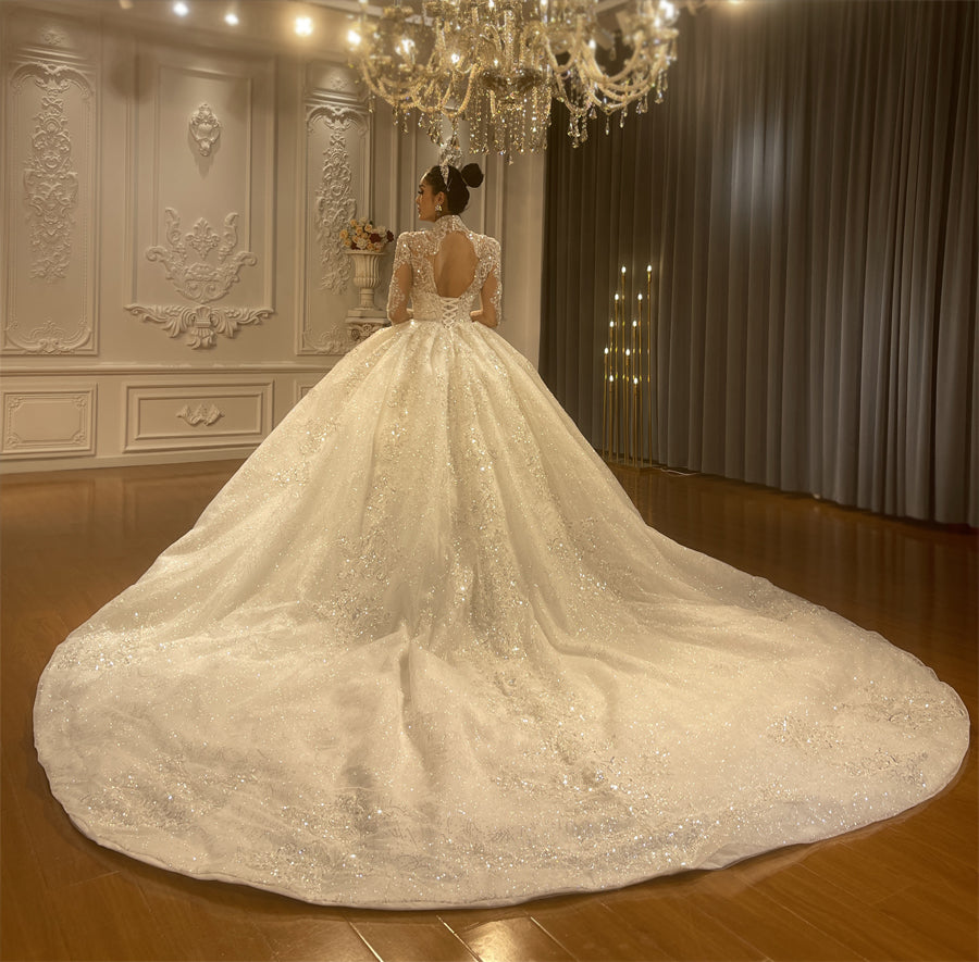 Luxury Bridal high quality Long Tail long sleeve lace Dream Wedding Dress