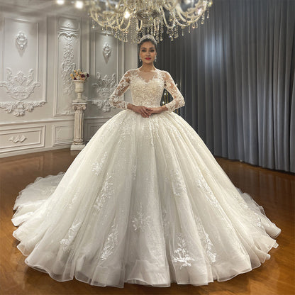 Glittery Illusion luxurious Long Ball Gown Wedding dress