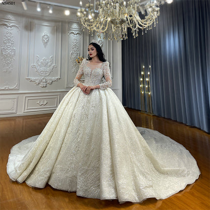 Luxury Bridal high quality Long Tail long sleeve lace Dream Wedding Dress