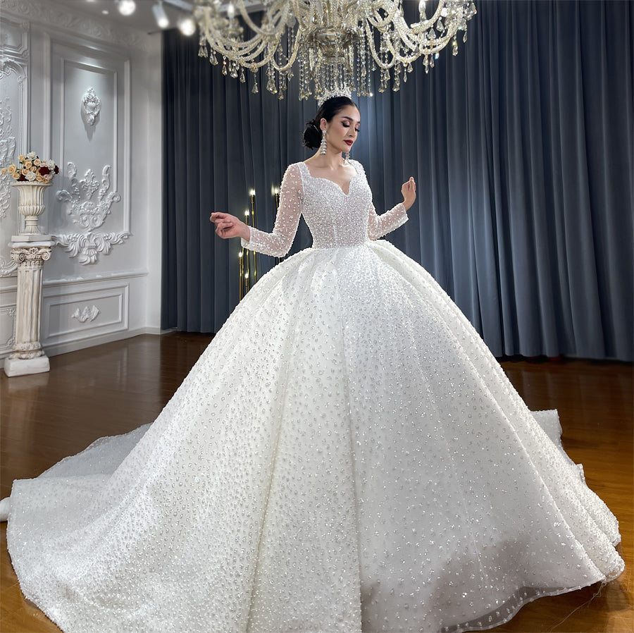 Luxury Bridal high quality Long Tail long sleeve lace Dream Wedding Dress