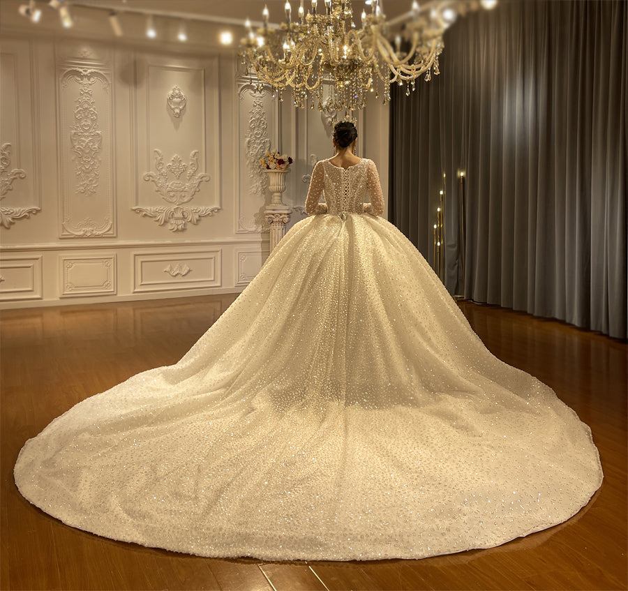 Luxury Bridal high quality Long Tail long sleeve lace Dream Wedding Dress