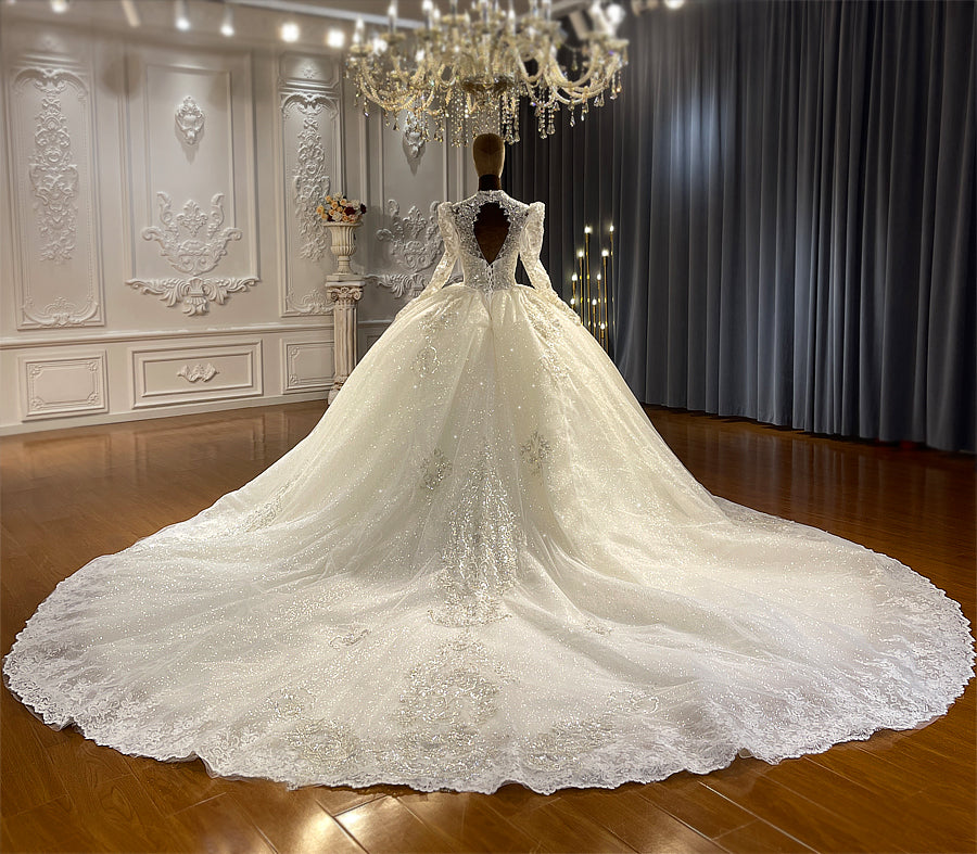 Luxury Bridal high quality Long Tail long sleeve lace Dream Wedding Dress