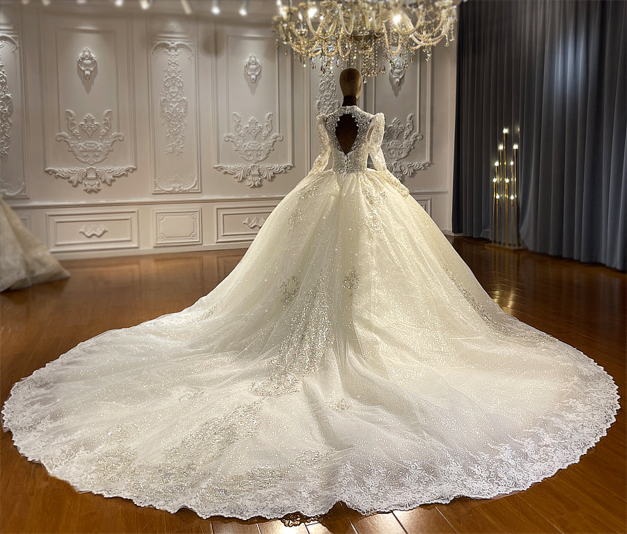 Luxury Bridal high quality Long Tail long sleeve lace Dream Wedding Dress