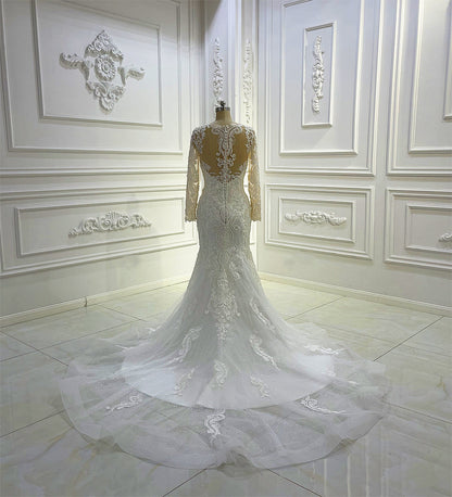 Luxury Bridal high quality Long Tail long sleeve lace Dream Wedding Dress