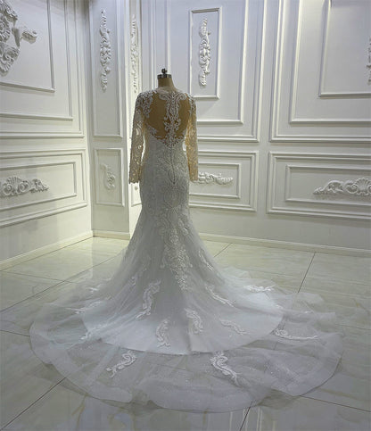 Luxury Bridal high quality Long Tail long sleeve lace Dream Wedding Dress