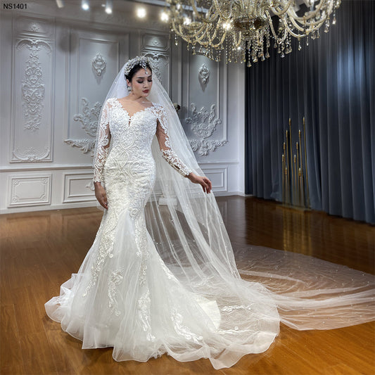 Luxury Bridal high quality Long Tail long sleeve lace Dream Wedding Dress