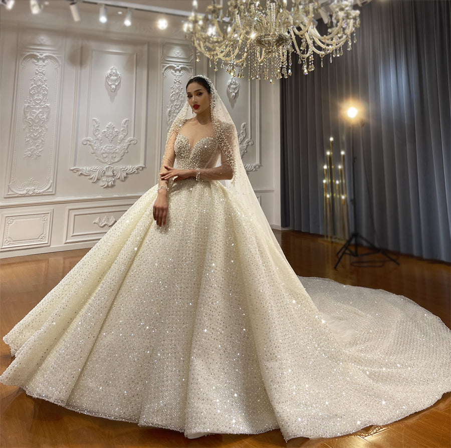 Luxury Bridal  high quality Long Tail lace Dream Wedding Dress