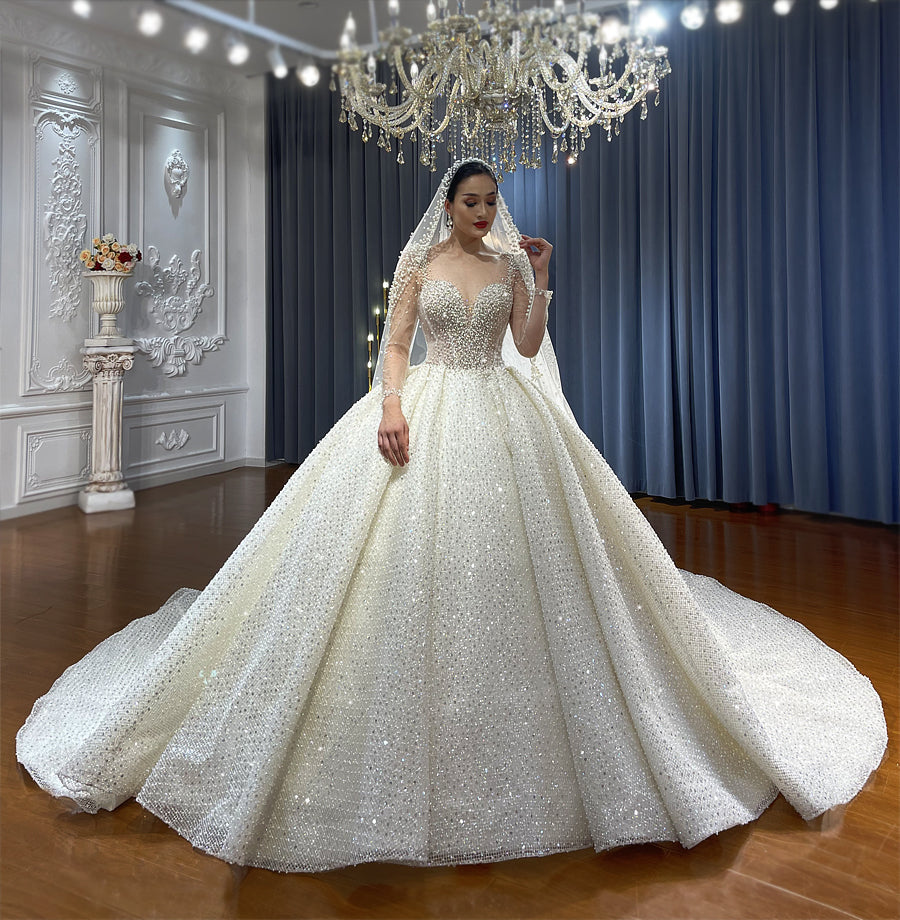 Luxury Bridal  high quality Long Tail lace Dream Wedding Dress