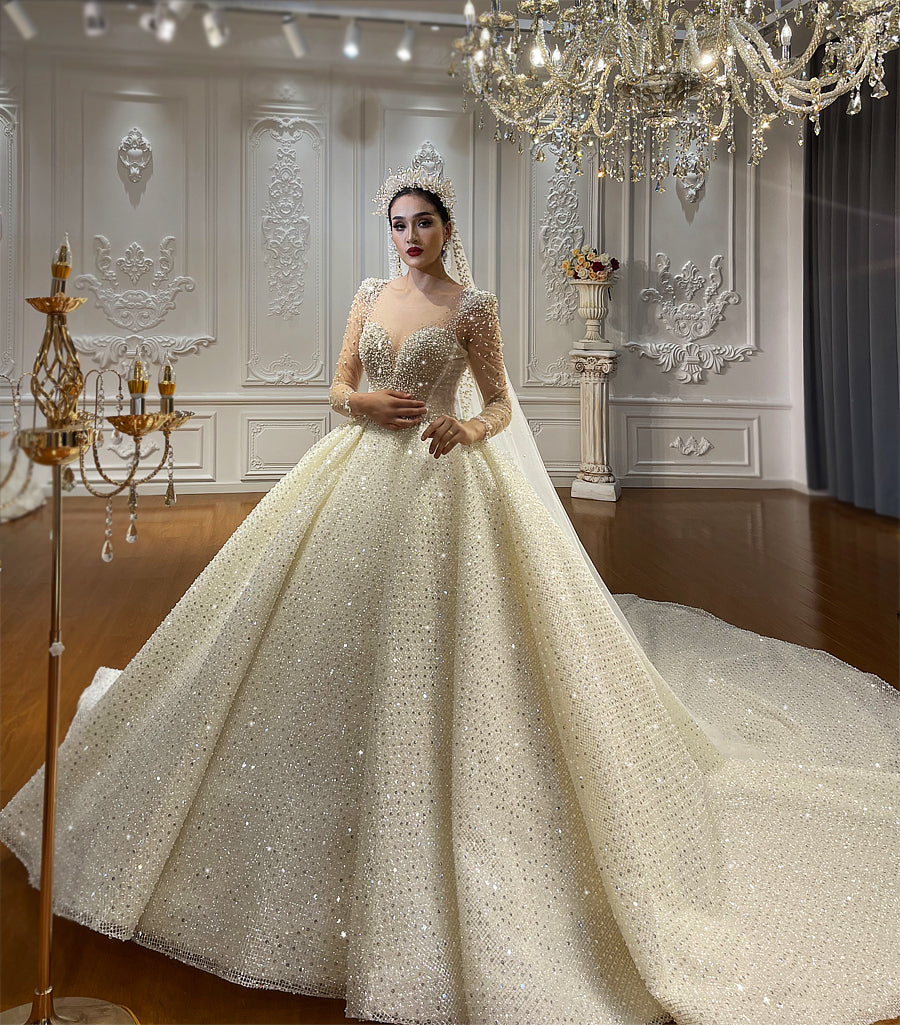 Luxury Bridal  high quality Long Tail lace Dream Wedding Dress