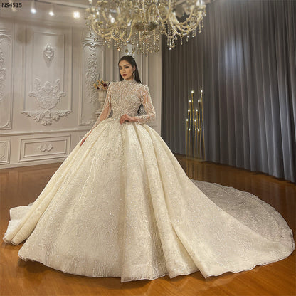 High Quality Lace long sleeves Bridal Wedding Ball Gown Dress